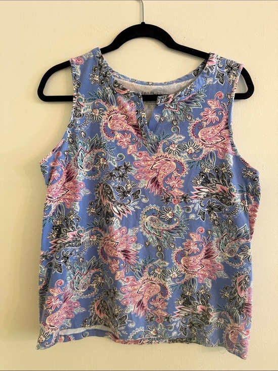 Talbots Tops - Talbots Blue and Pink Paisley Sleeveless V-Neck Top Size Large